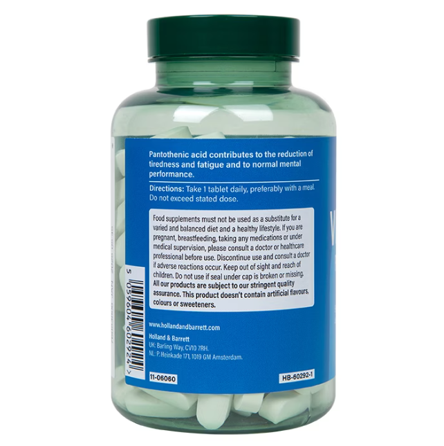 Holland & Barrett Slow Release Vitamin B5 + Panthothenic Acid 500mg 120 Tablets